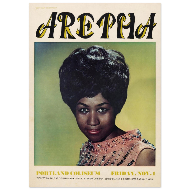 Aretha Franklin concert poster. Performance at Portland Coliseum 1968.
