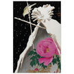 Siberian Bluechat next to a Peony sheltered by a Snowcovered Hay Sheaf by Ohara Koson, Woodblock print reproduction, Fine Art,