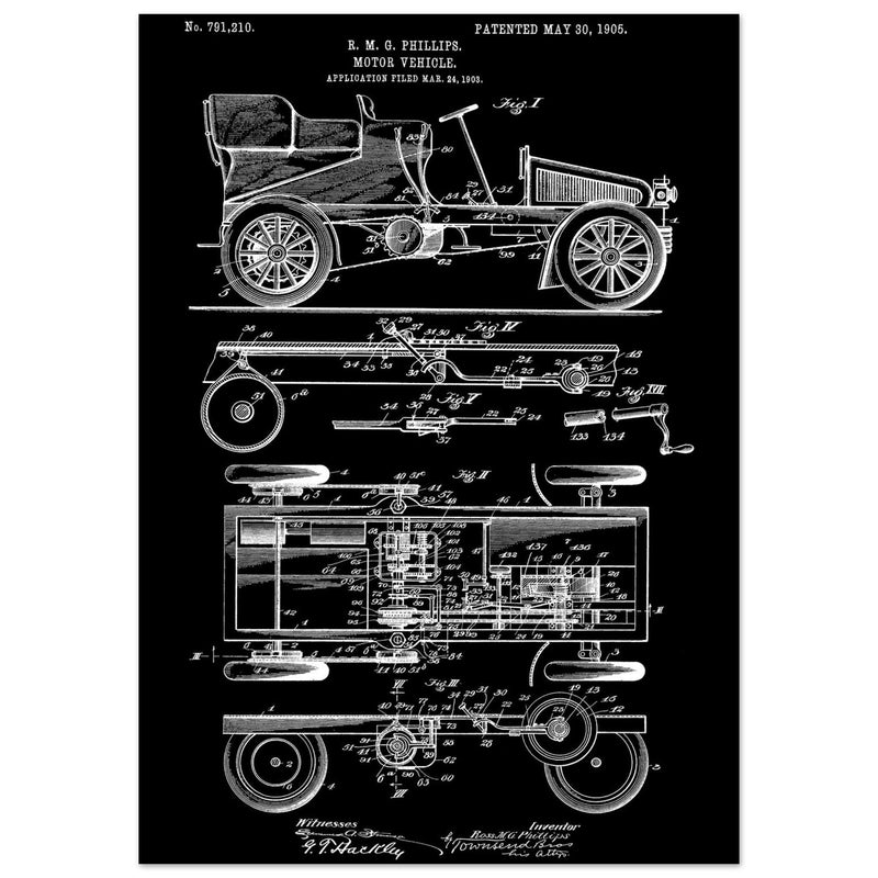 Motor Vehicle patent. Vintage car illustration.