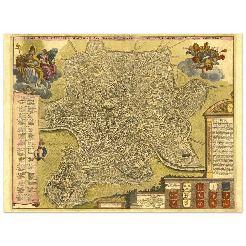 Antique city map of Rome in Italy XVIII Century by Johan Baptiste Homann.