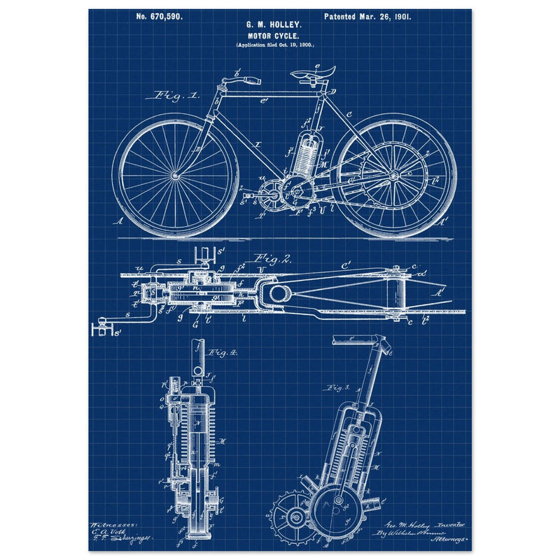 vintage motorcycle patent by G. M Holley.