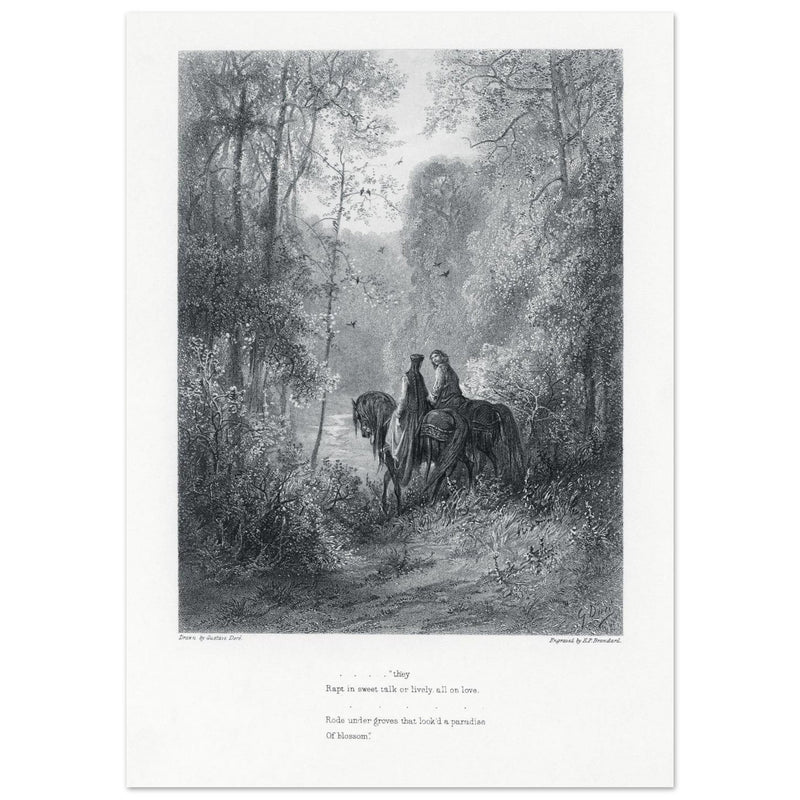 Gustave Dore illustration of King Arthur legend . The Dawn of Love. From the book Idylls of the King by Alfred Tennyson.
