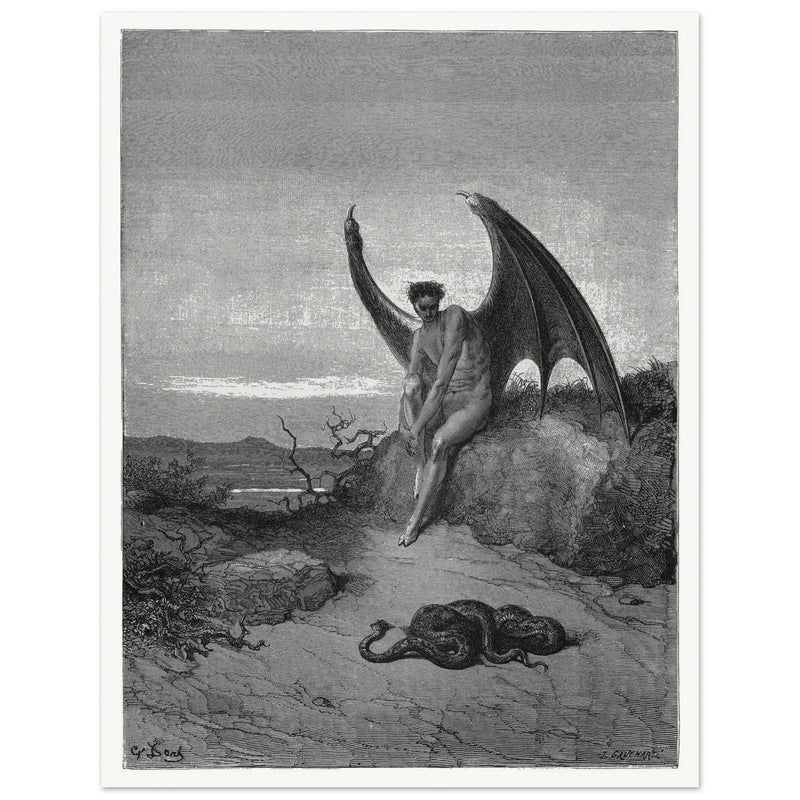 Gustave Dore Paradise Lost engraving . Satan and the serpent.