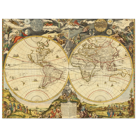 1700 Vintage historic world map poster reproduction by Paolo Petrini.