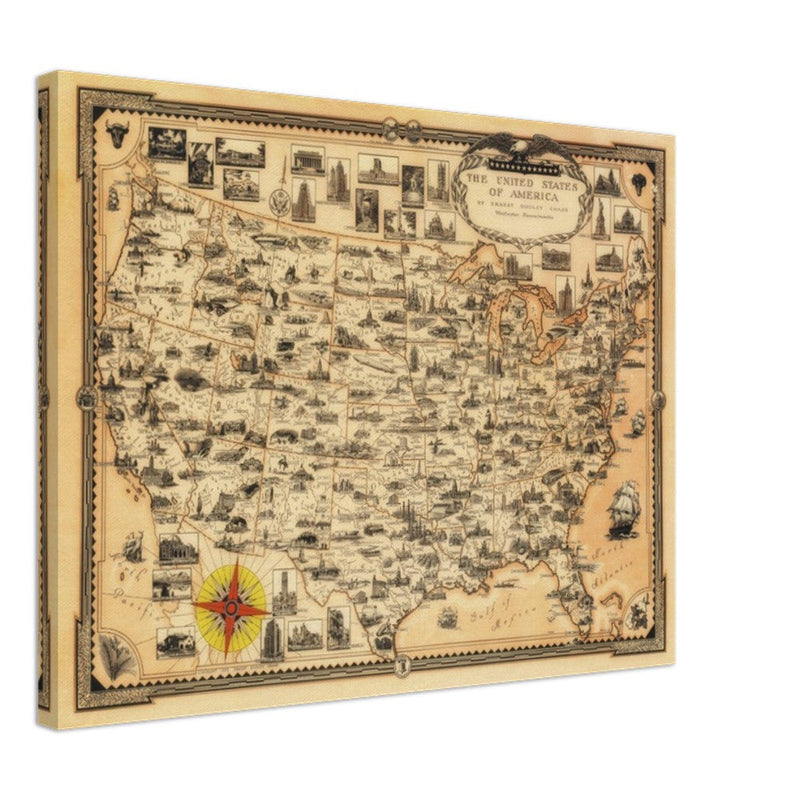 Pictorial old map of the United States of America by Ernest Dudley Chase