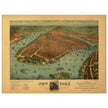 New York City aerial view vintage antique print. Old  with the bird's eye view of Manhattan.