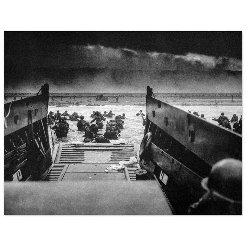Second World War black and white poster . D Day Normandy landing US Soldiers.