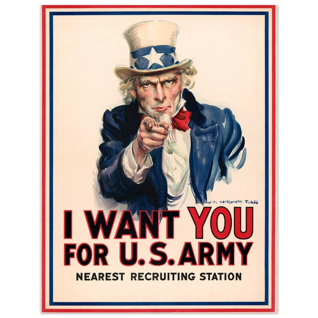 I want you for us army poster. World War I recruiting propaganda.