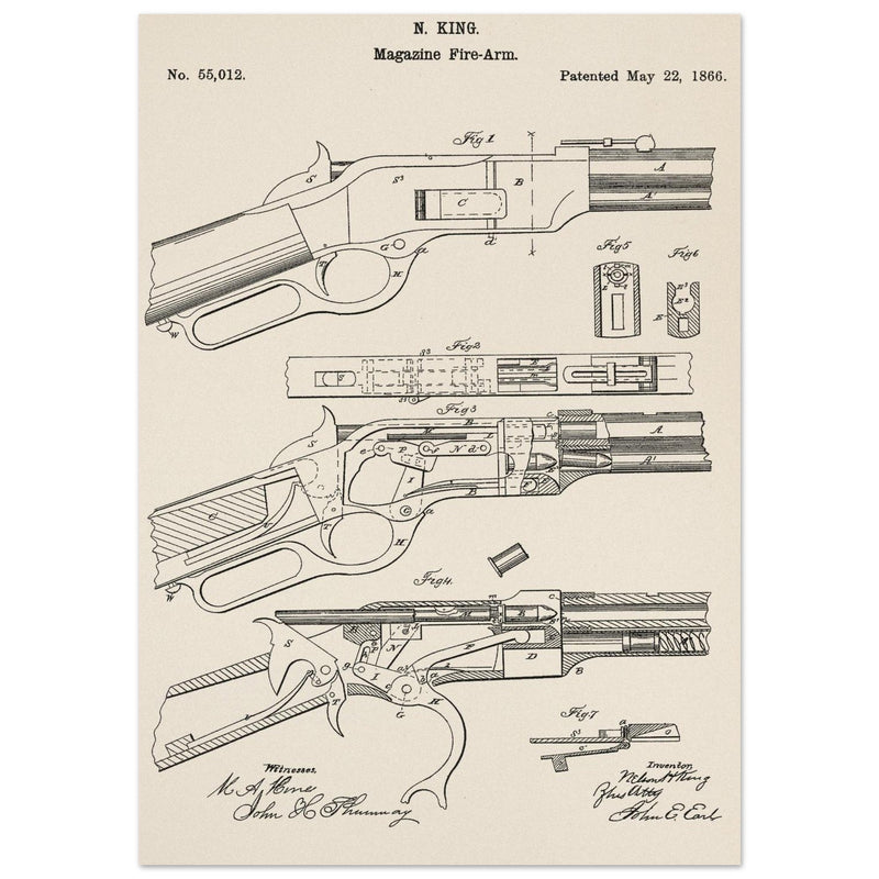 Magazine Fire arm patent 55012 by N kinf.