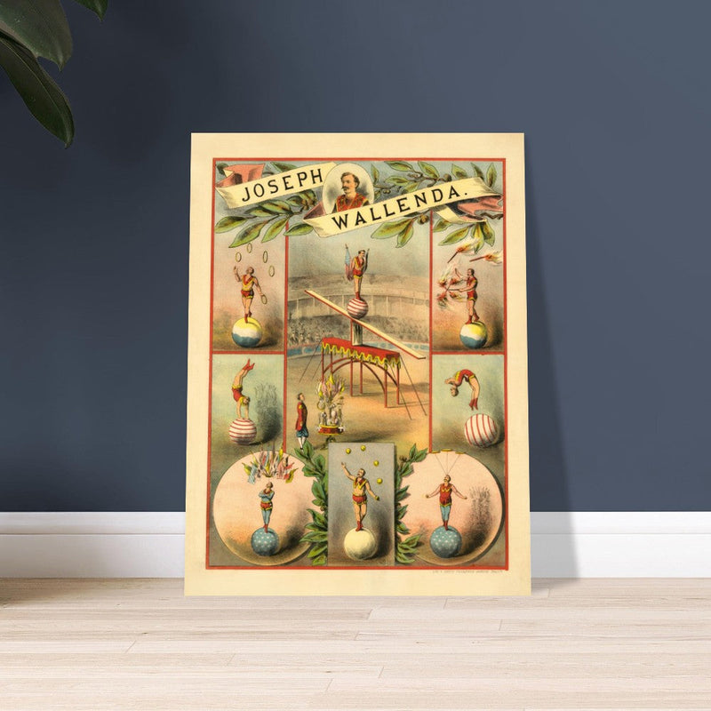 Old vintage circus print reproduction. Joseph Wallenda acrobat.