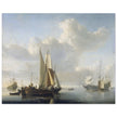 Willem van de Velde Ships before the coast. Marine landscape painting.