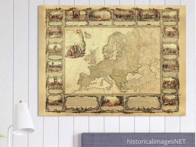 Ancient old map of Europe.  of antique illustrated european map. . XVIII Century