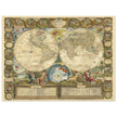 Beautiful illustrated world map of the XVIII Century. Vintage historic double hemisphere map.