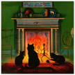 Cats in front of fireplace  vintage print 1906