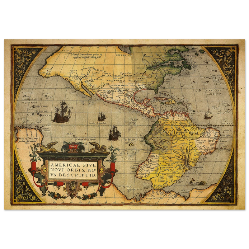 America ancient map. Americae sive novi orbis, nova descriptio by Abraham Ortelius