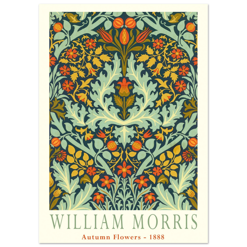 William Morris Autumn flowers vintage wallpaper reproduction.