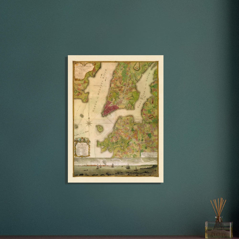 Beautiful antique old map from above of New York City 1770 by Bernad Ratzer