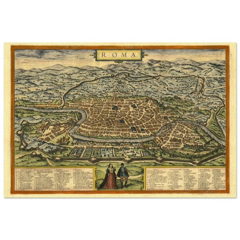 Rome Italy antique vintage city map. 1572 ancient map of the italian capital by Georg Braun and  Frans Hogenberg.