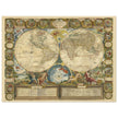 Beautiful illustrated world map of the XVIII Century. Vintage historic double hemisphere map.
