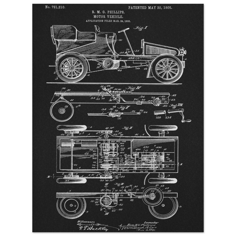 Motor Vehicle patent. Vintage car illustration.