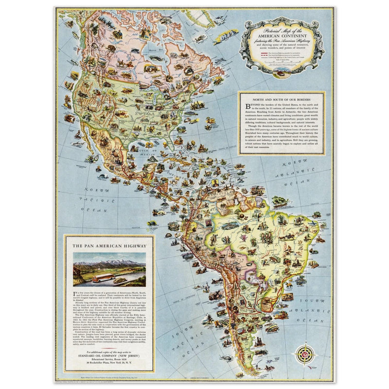 Pictorial map of America. The Pan American Highway route by the General Draft Company