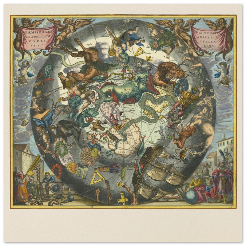 Vintage cosmic illustration with the constellations in the Universe by Andreas Cellarius.