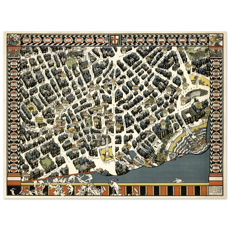 London Theatreland city vintage map 1915 by Gill, Leslie MacDonald.