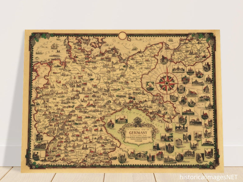 A Pictorial old ancient map of Germany by Ernest Dudley Chase.