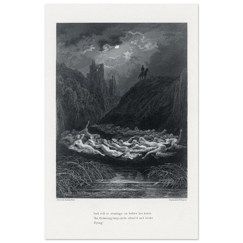 Gustave Dore illustration of King Arthur legend . The Fairy Circle. From the book Idylls of the King by Alfred Tennyson.