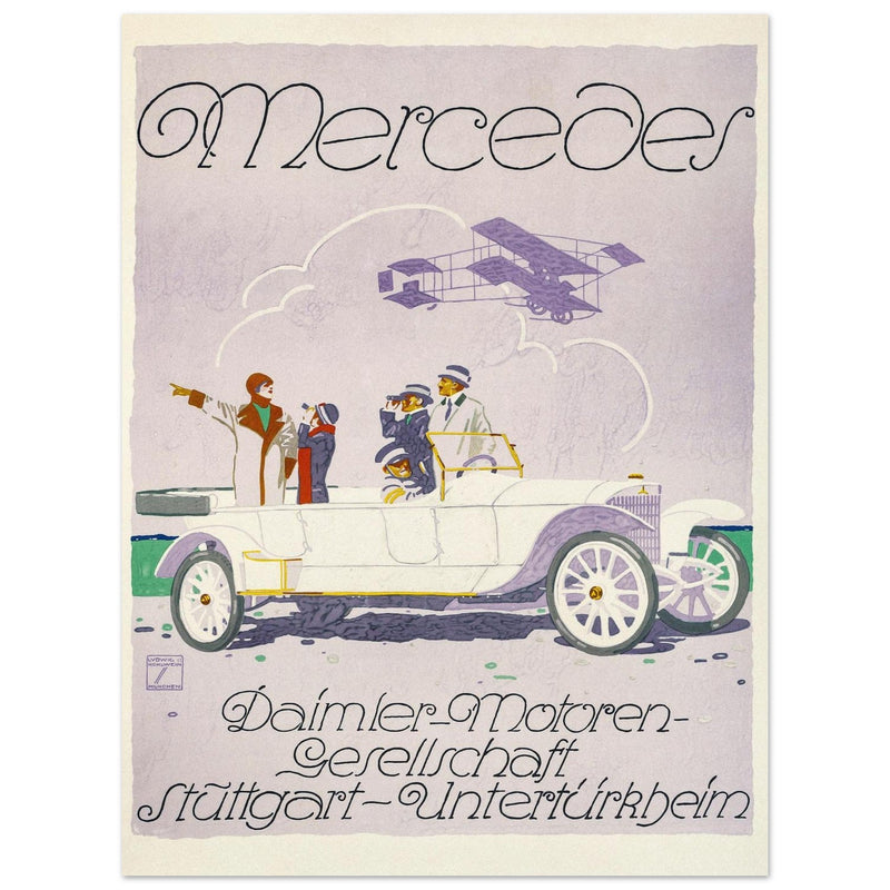 Mercedes car vintage advertising print  1914 by Ludwig Hohlwein.