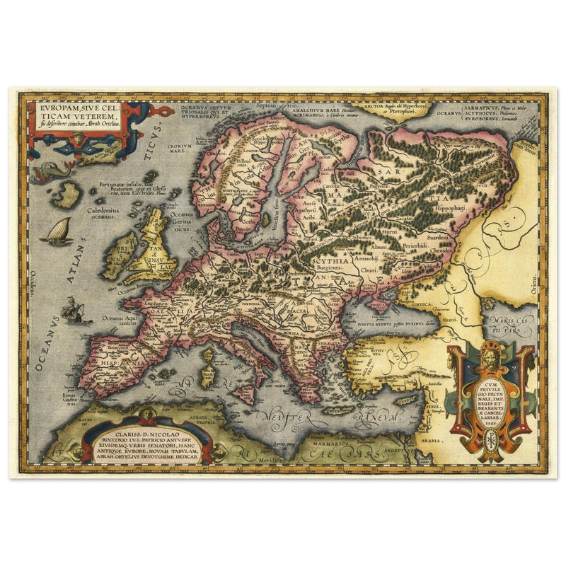 Ancient map of celtic Europe by Abraham Ortelius.