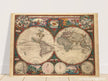 1660 Ancient old world map. Double hemisphere antique map reproduction.