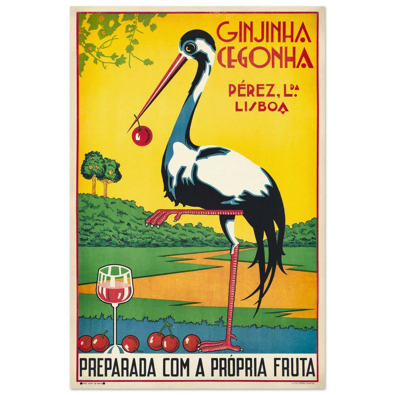 Ginjinha Cegonha portuguese cherry liqueur vintage ad print .  poster 1930