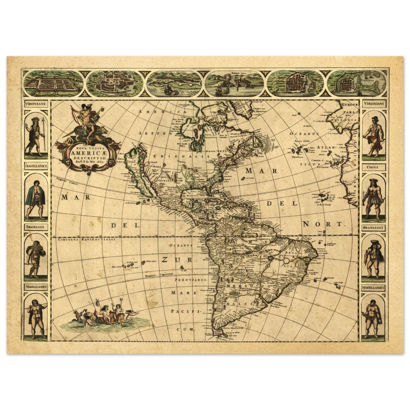 Ancient map of America. Nova Totius Americae Descriptio by Frederik de Wit