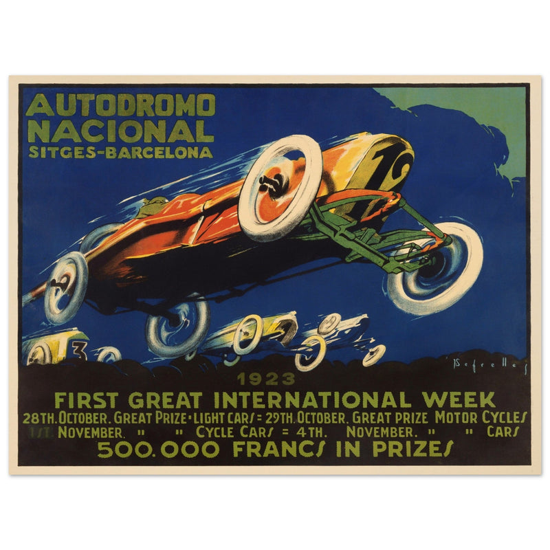 Car race vintage poster  1923. Sitges Barcelona car race.