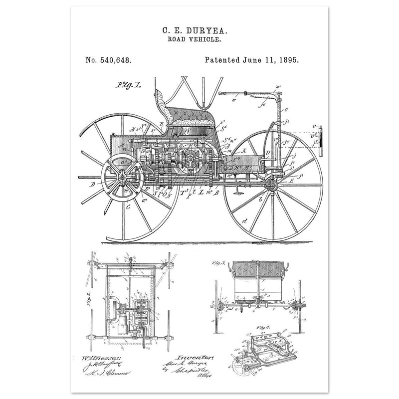Road vehicle patent 540648 1895 by Charles Edgar Duryea. Automobile car history