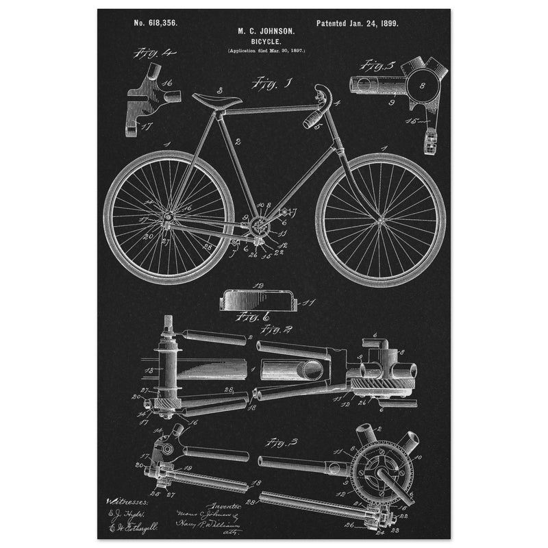Vintage bicycle patent 1899 by M. C Johnson.