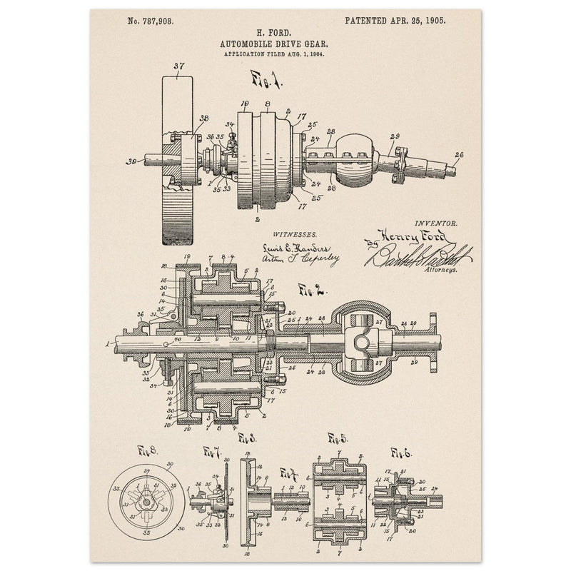 Automobile Drive Gear patent 787908 by Henry Ford. Vintage car