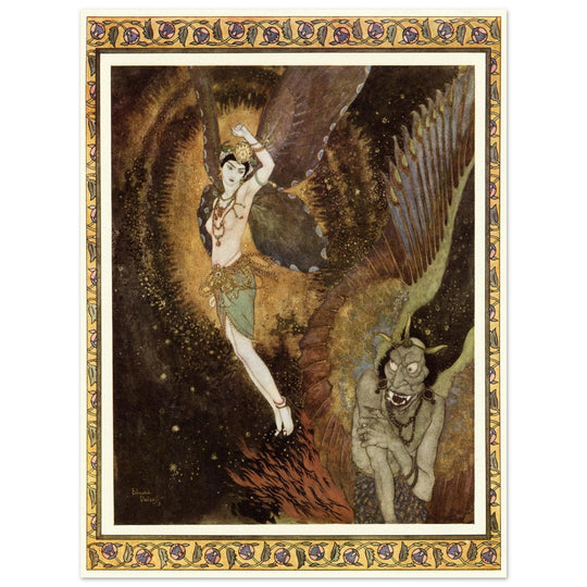 Edmund Dulac and one of his illustration for Princess Badura fairy tale.