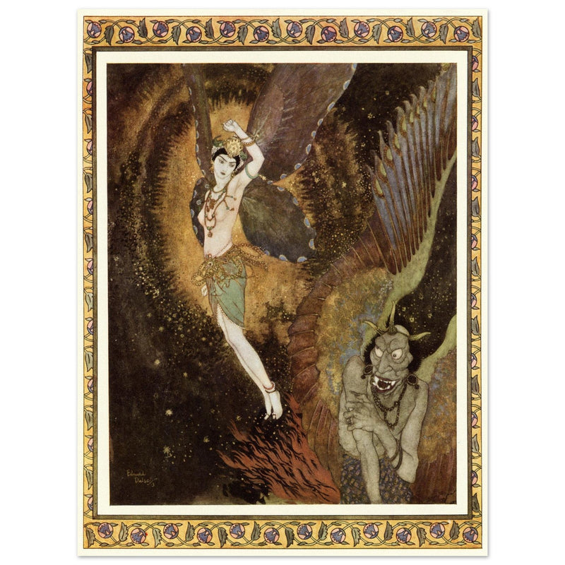 Edmund Dulac and one of his illustration for Princess Badura fairy tale.