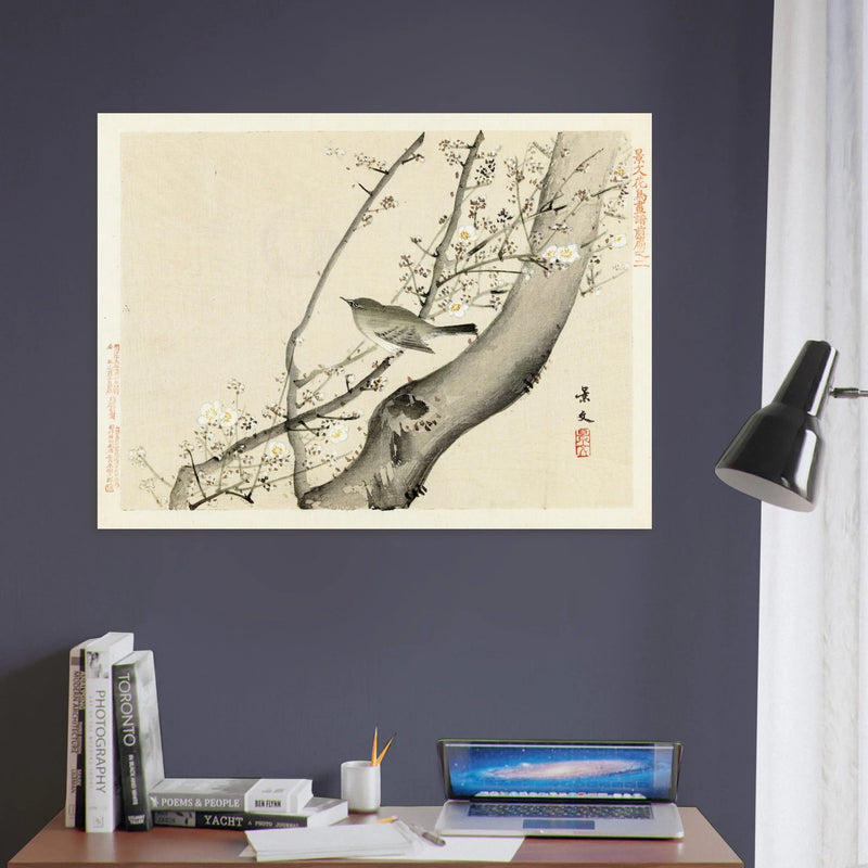 Bird in tree with white blossom by Matsumura Keibun, 1892