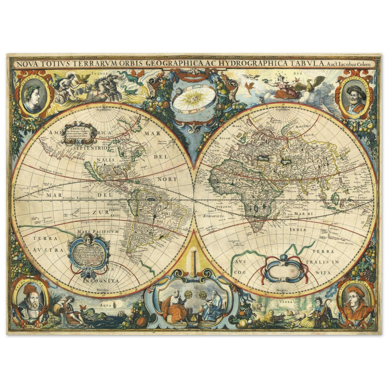 Ancient map of the world XVII Century Double Hemisphere globe map by Jacob Aertsz.