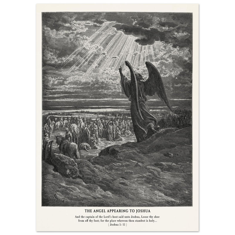 Gustave Dore The Bible engraving print . The angel appearing to Joshua .