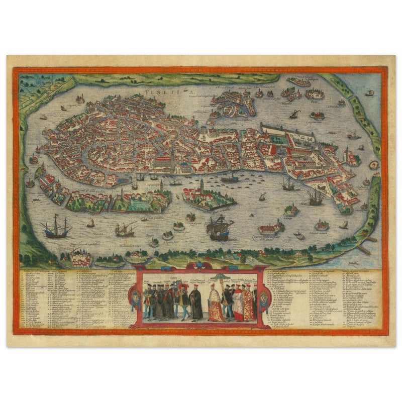 Venice Italy vintage map by Georg Braun and Frans Hogenberg. Antique maps