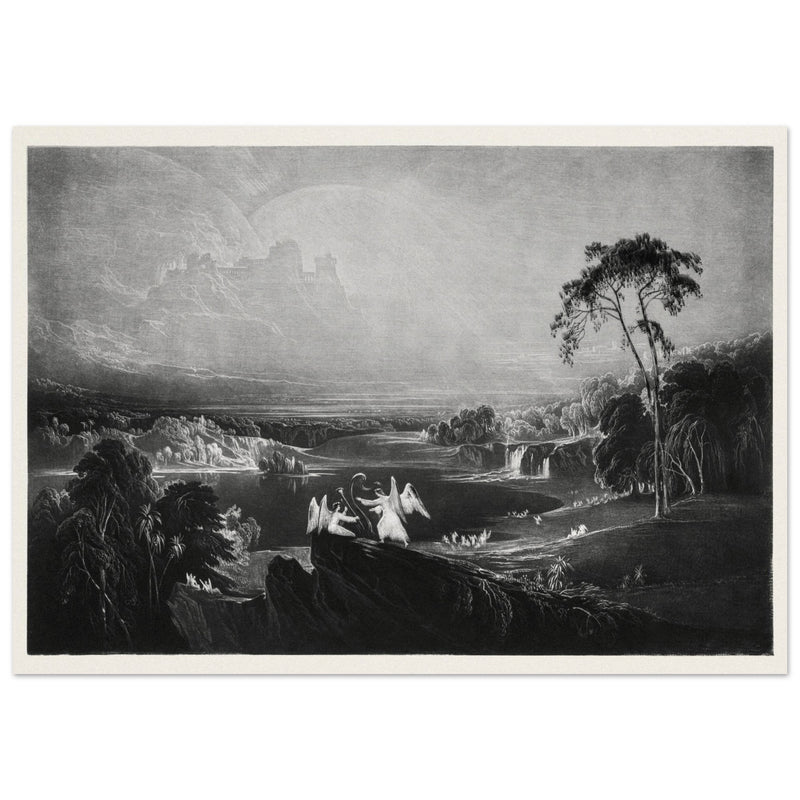 John Martin Paradise Lost Heaven – the Rivers of Bliss. Vintage mezzotint engraving .
