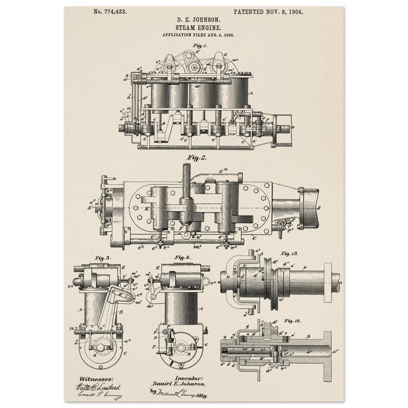 Steam engine patent 1904 by D. E Johnson.