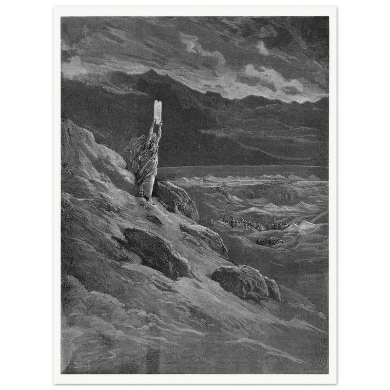 Gustave Dore Paradise Lost engraving . Moses and the stone tablets.