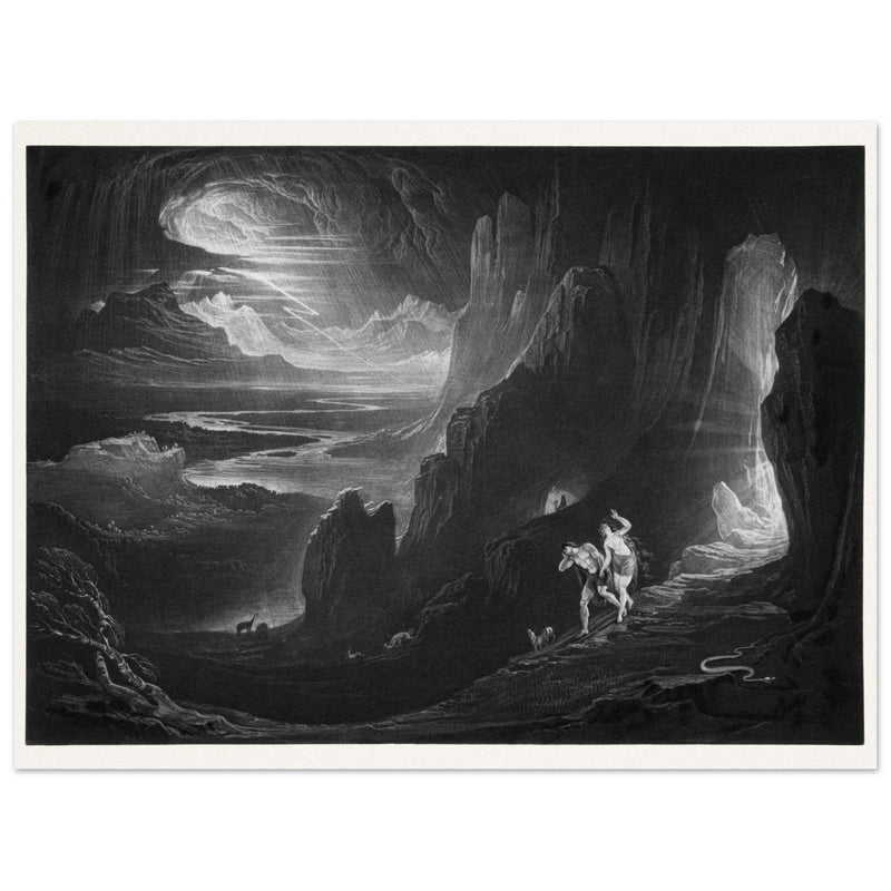 John Martin Paradise Lost vintage mezzoting engraving . Adam and Eve Driven Out of Paradise.