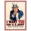 I want you for us army poster. World War I recruiting propaganda.