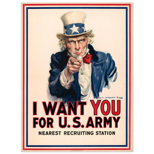 I want you for us army poster. World War I recruiting propaganda.